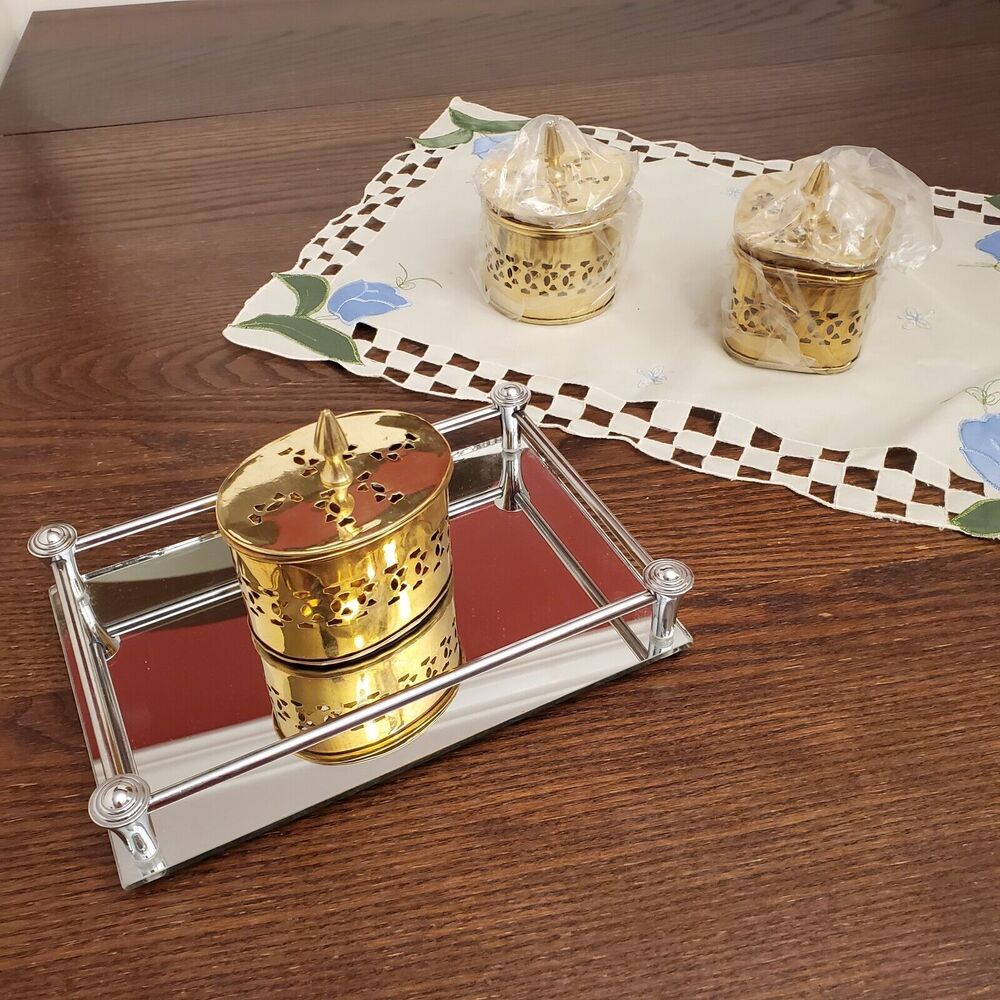 Vintage 3 Brass Footed Pierced Hinged Trinket /Altar‎ Box NIB Made In India Set